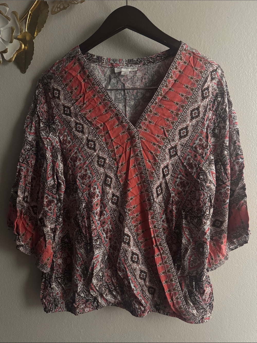 Westport Coral and Black Printed V-Neck Tunic